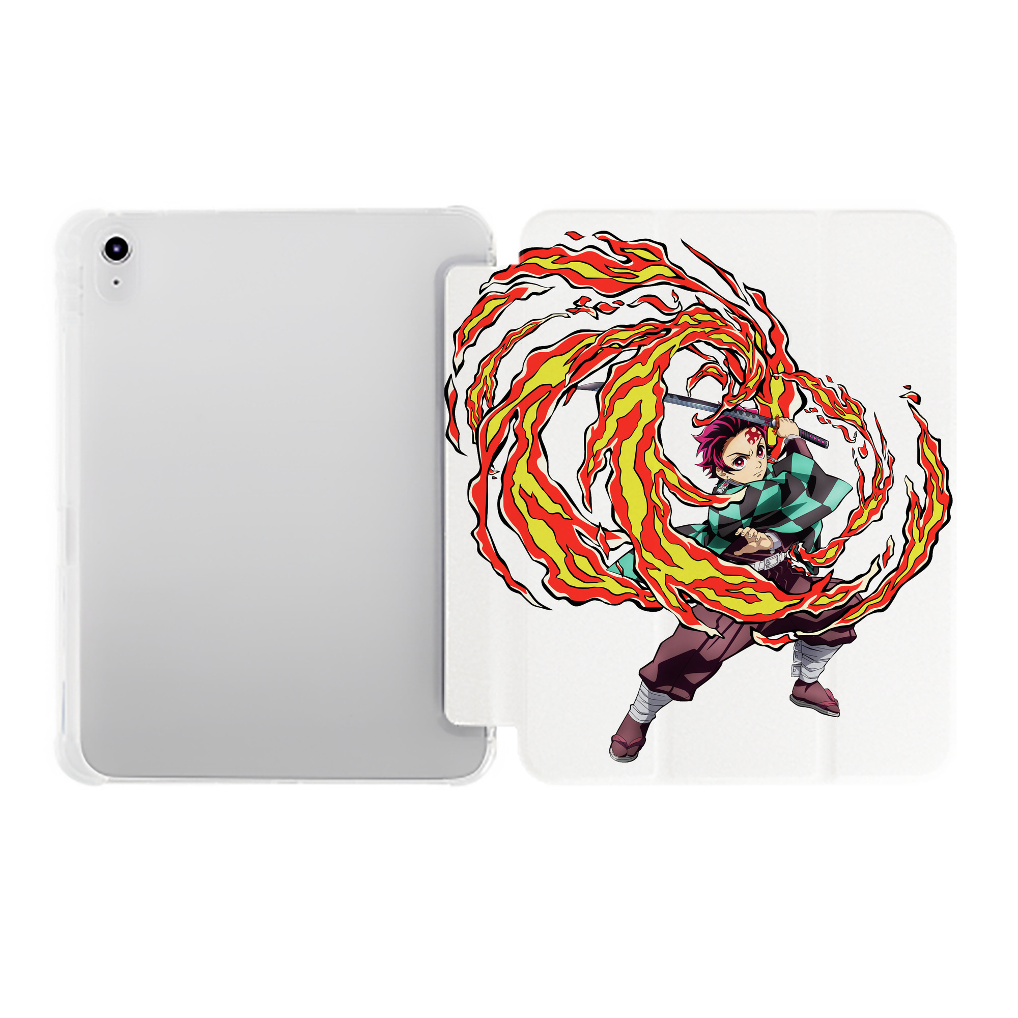 （画像用） 鬼滅の刃 竈門 炭治郎／かまど たんじろう Kamado Tanjirou IPad ケース ペン収納付き 三つ折りスタンド PUレザー×シリコン 対応機種9.5/10.5/10.9インチ